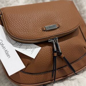 Calvin Klein Brown Leather Crossbody Bag NWT